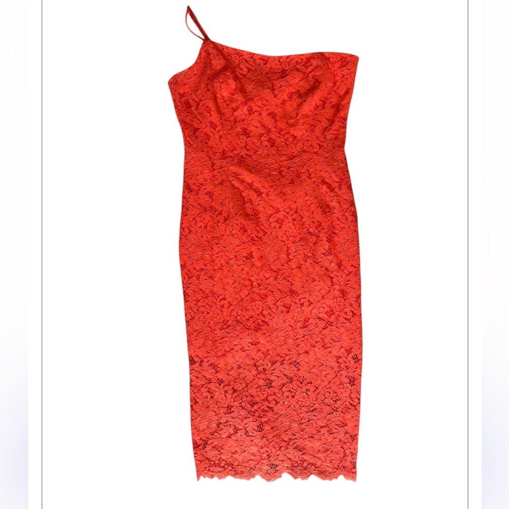 Bardot One Shoulder Red Lace Dress